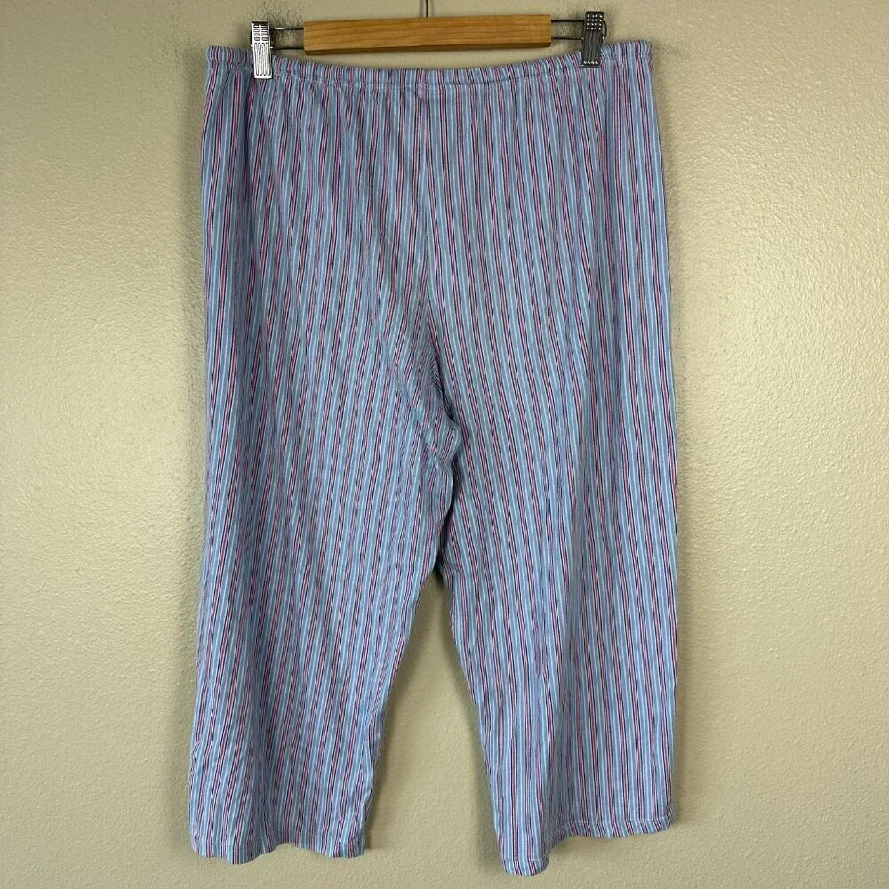 Ralph Lauren Women's Pajama Set Stripes Cotton Black Label Blue Red Large
